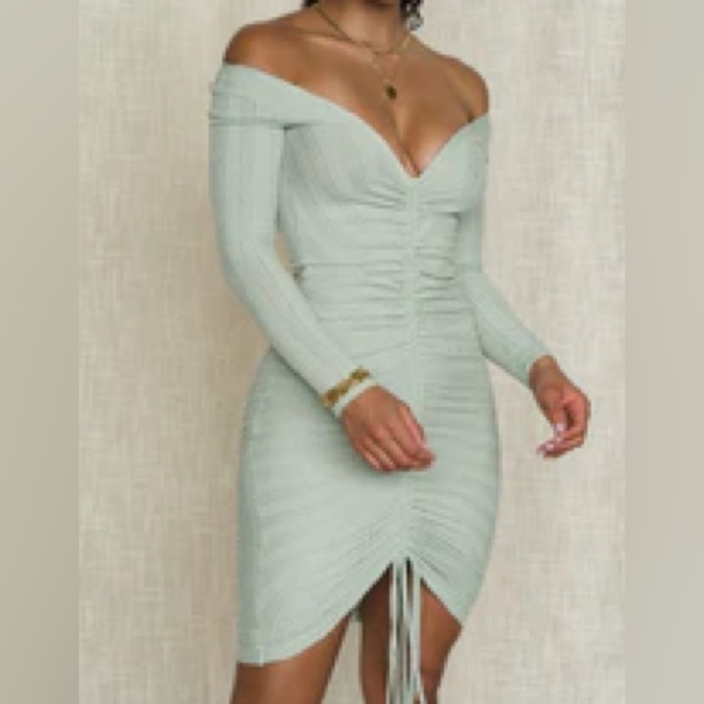 JLUXLABEL Mint Off-Shoulder Ruched Maxi Dress